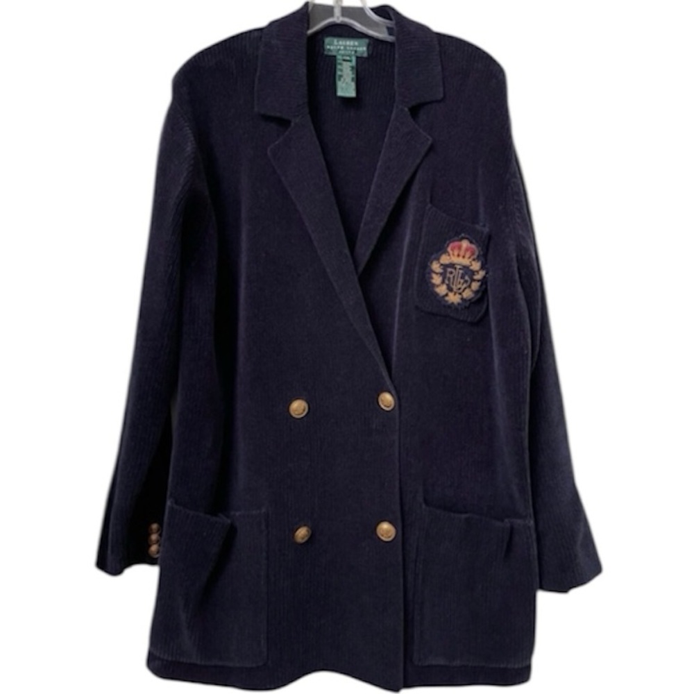 NWT Vintage Ralph Lauren Dark Blue Corduroy Blazer with Gold Buttons. Size M